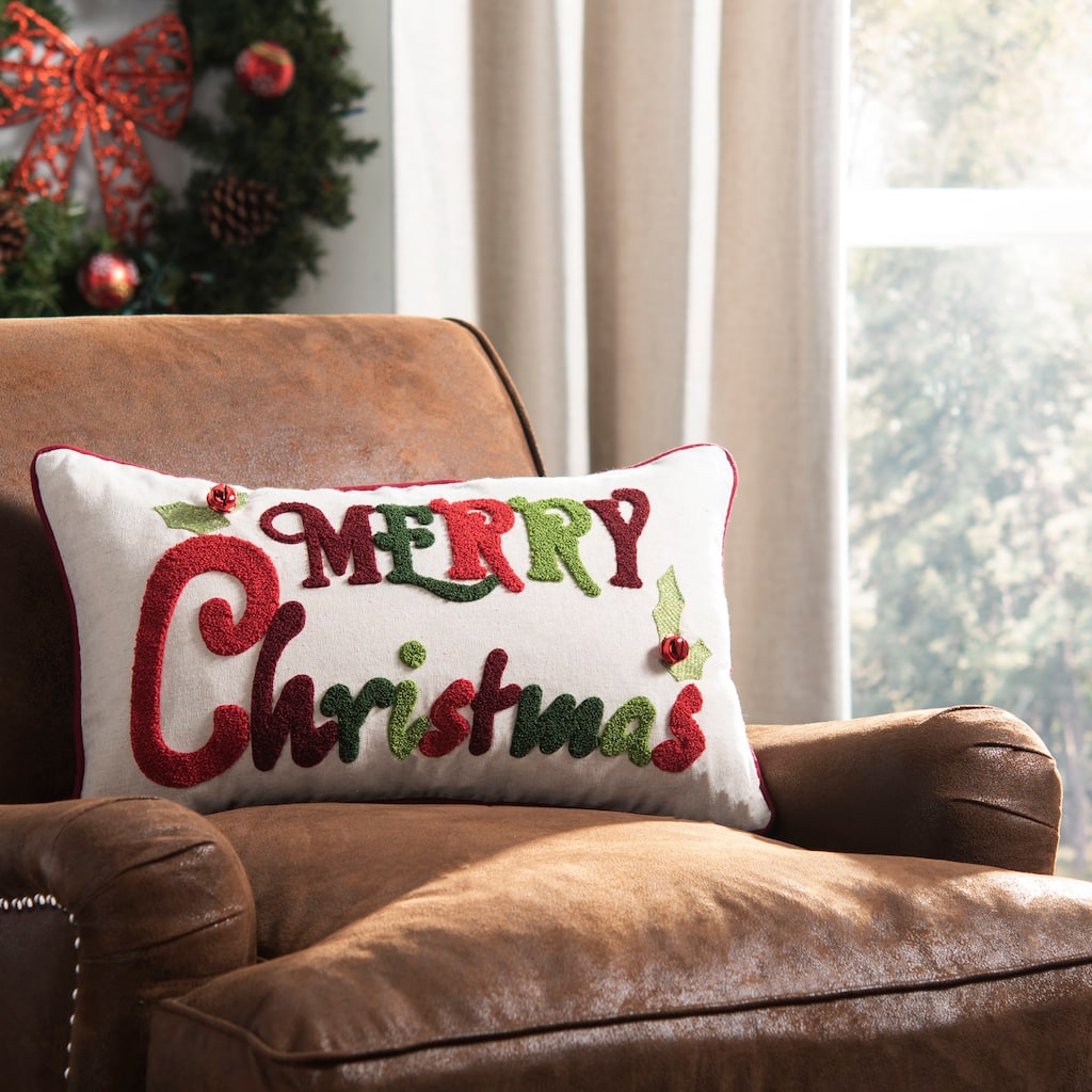SAFAVIEH Holiday Jausma Jingles Green/Red/Beige Decorative Pillow