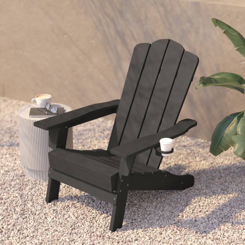 Set of 4 Commercial All-Weather Adirondack Chairs with Cupholders