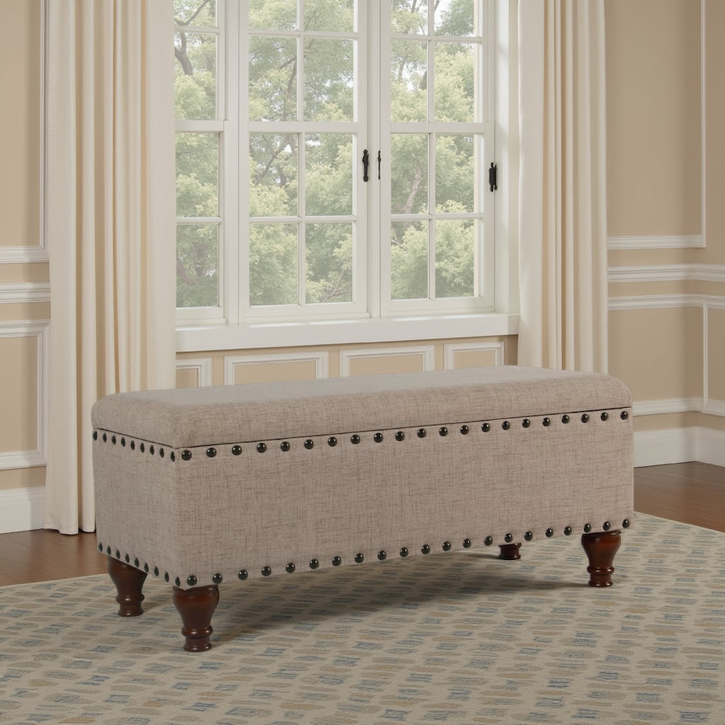Ava Accent Bench, Storage Compartment, Nailhead Trim 42 Inch Tan Brown