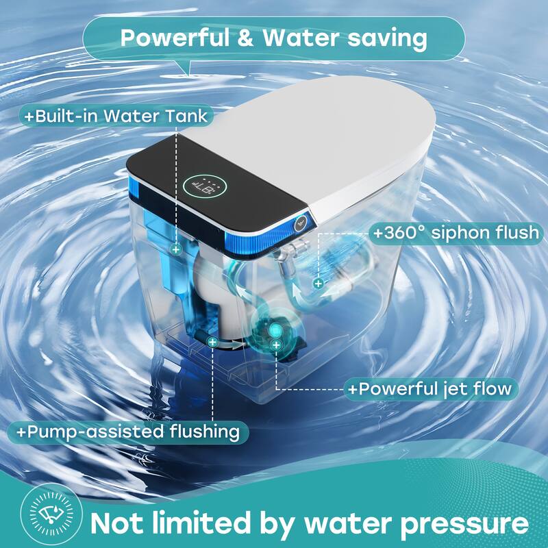 HOROW Luxury Elongated Smart Bidet Toilet in White with Ambient Light Built In Tank Auto Open Close and UV Sterilization