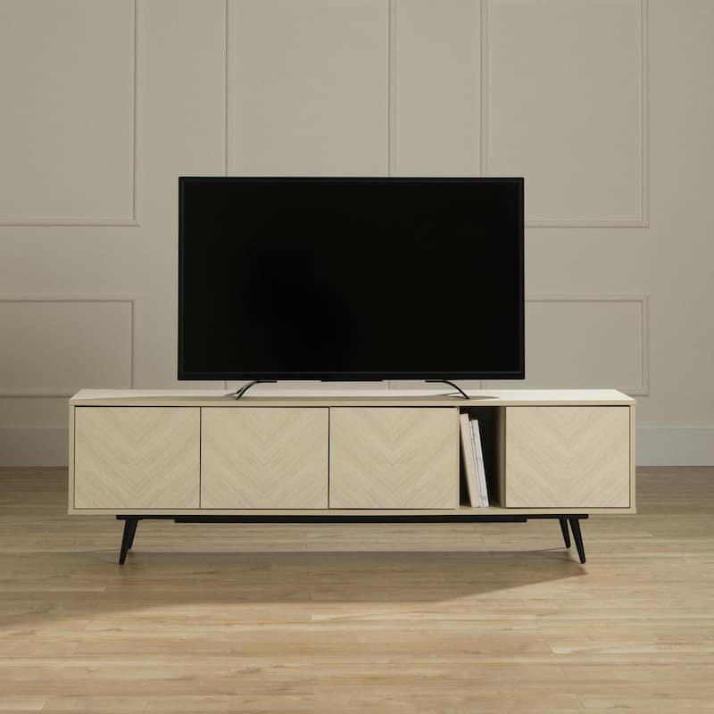 South Shore Oxford TV Stand with Doors - Bleached Oak and Light beige