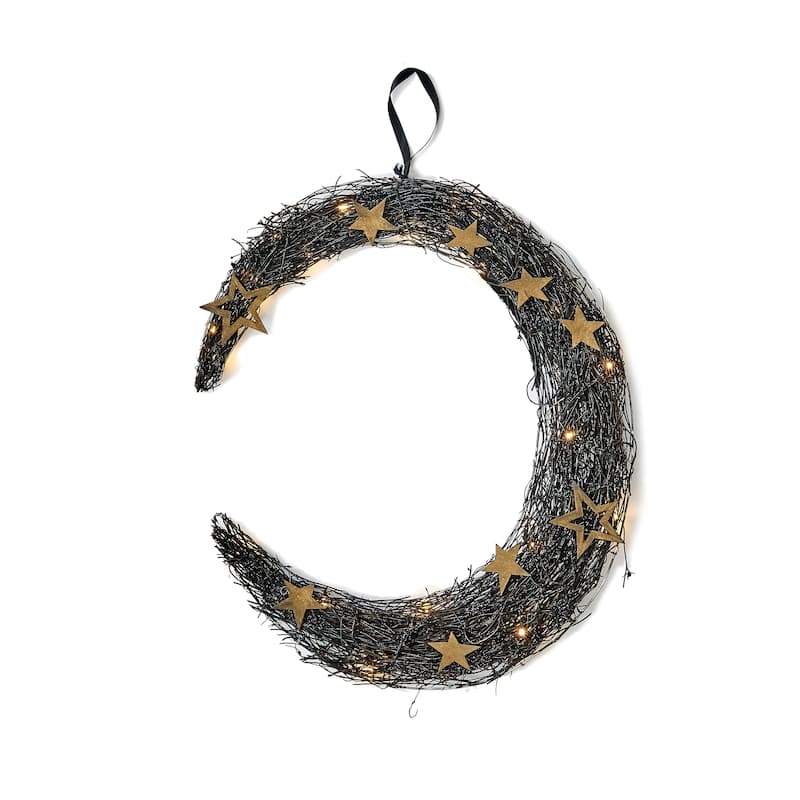18" Hanging Crescent Moon with White Lights