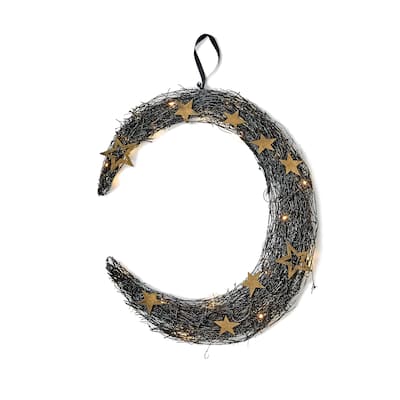 18" Hanging Crescent Moon with White Lights