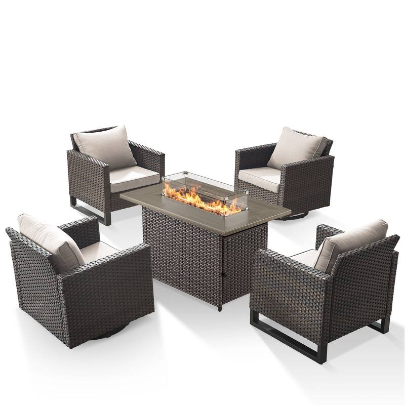 5 Pieces Swivel Chair Club Chair with Fire Pit Table
