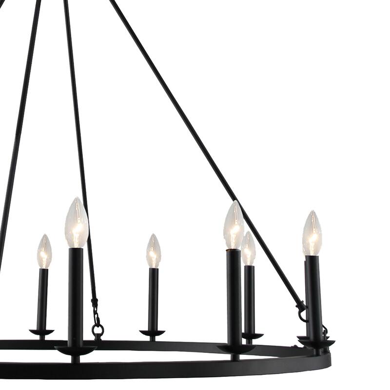 12 Light Candle Style Chandelier in Matte Black Finish - 36"H x 39.5"W x 39.5"D