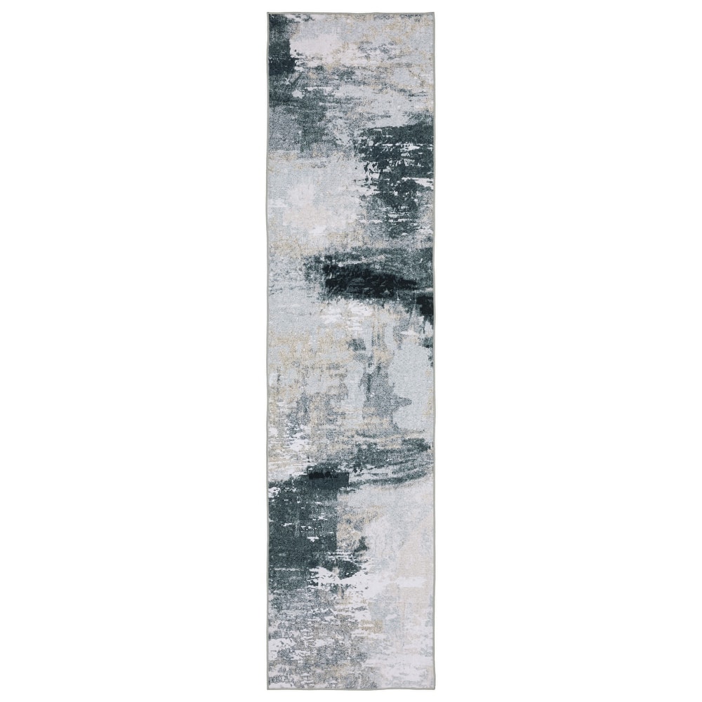 Vista Home Sunderland Abstract Shadows Washable Grey/Ivory Rug Mat