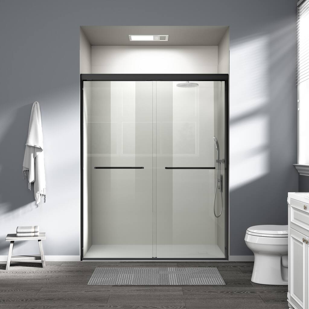 ABRUZZO 56-60" W x 72" H Semi-Frameless Double Sliding Tempered Glass Shower Door with Dual Towel Bars