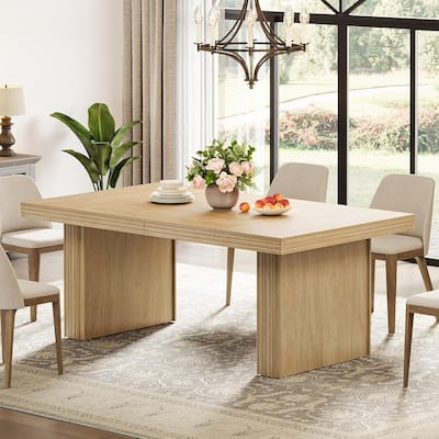63 Inches Dining Table with Fluted Line, Modern Kitchen Table