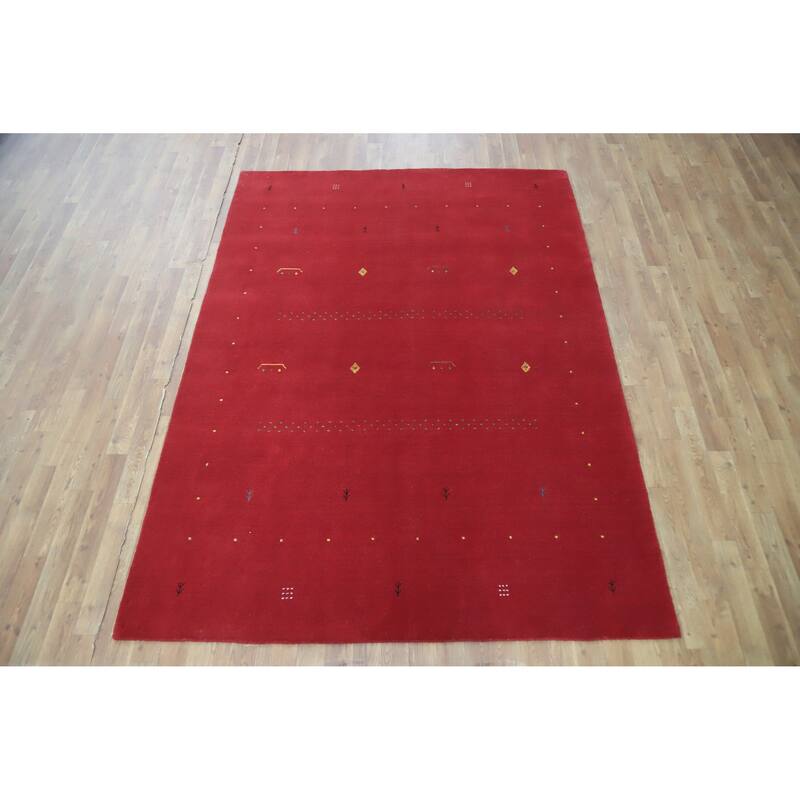 Hand Knotted Oriental 100% Wool Carpet Tribal Tribal Red Gabbeh Area Rug - 7' 11'' X 5' 9''