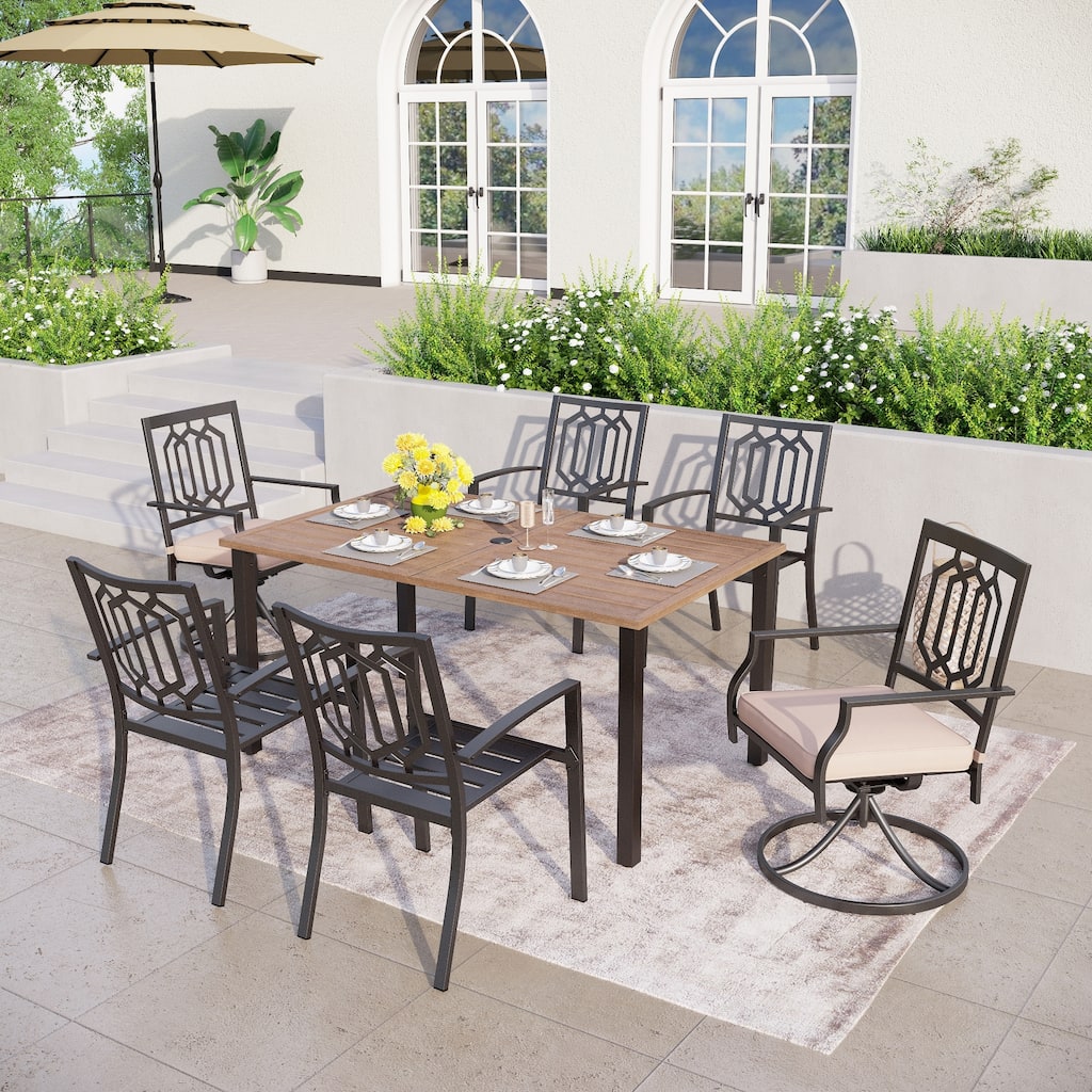 MAISON ARTS 7-Piece Patio Dining Set with Metal Rectangular Brown Dining Table and Dining Chairs