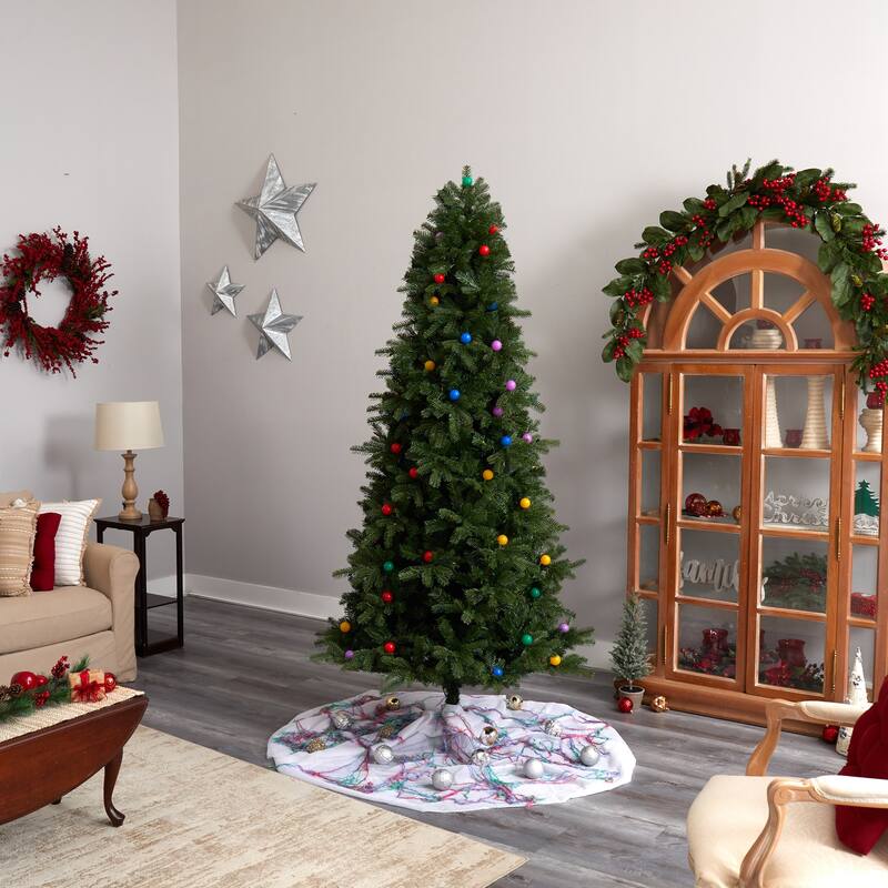 7.5ft. Fir Artificial Christmas Tree with 650 Multi Color LED Lights, Instant Connect & 60 Globe Bulbs-Vibrant X-Mas Centerpiece