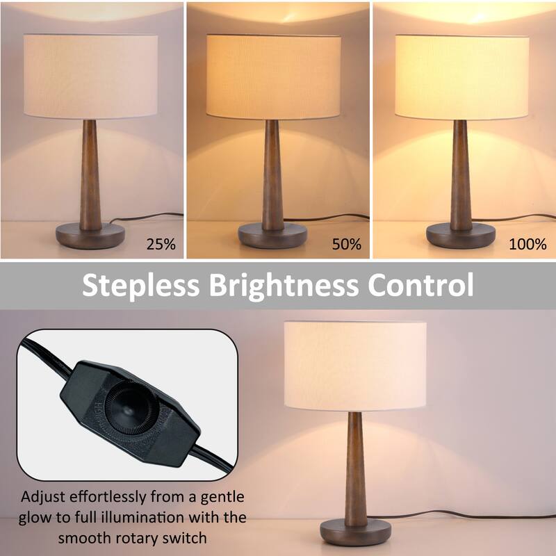 18.5 in. Retro Walnut Wooden Table Lamp with Velvet Shade and Solid Wood Base