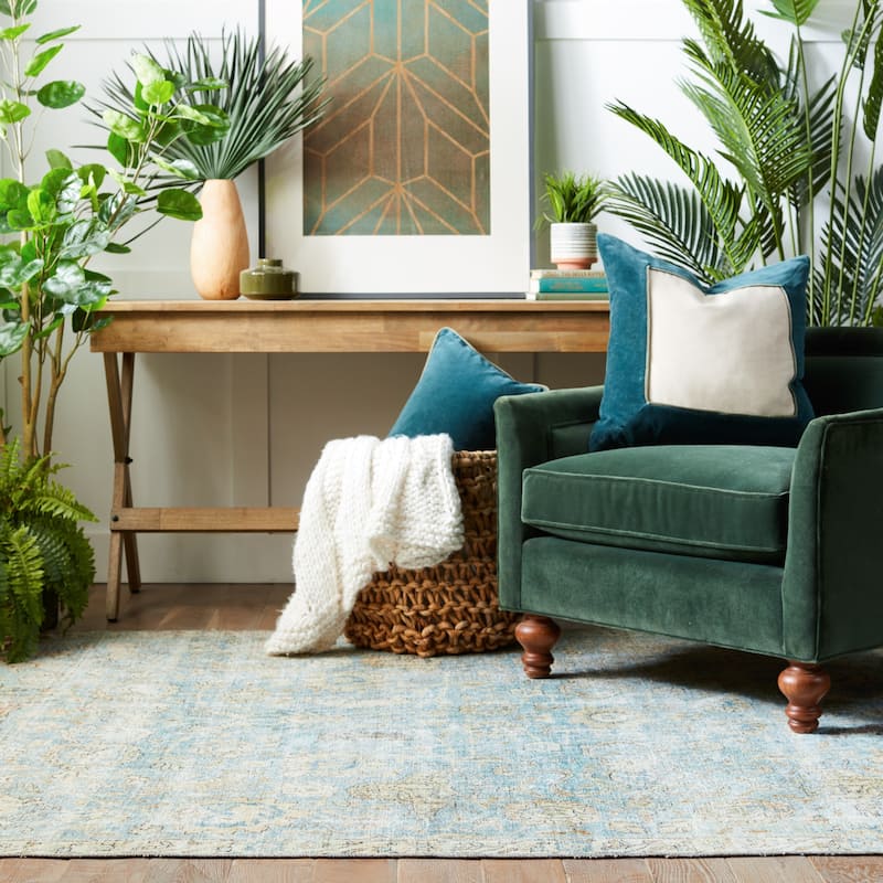 The Curated Nomad Bolmen Printed Oriental Teal/ Gold Area Rug