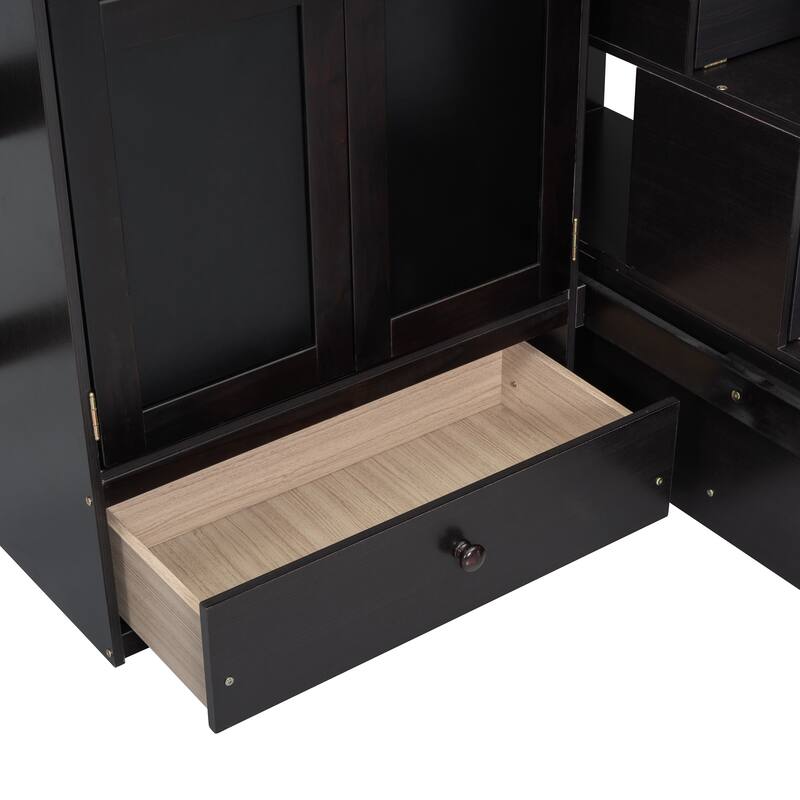 Twin Loft Bed with Bookshelf, Drawers, Desk, and Wardrobe in Espresso