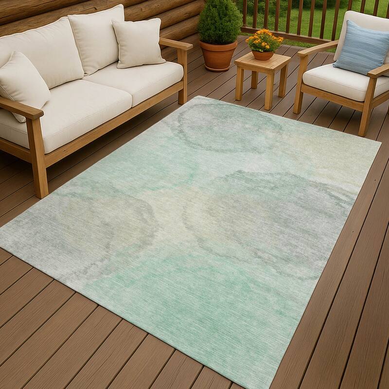 Machine Washable Indoor/ Outdoor Abstract Muted Chantille Rug - Mint - 10' x 14'