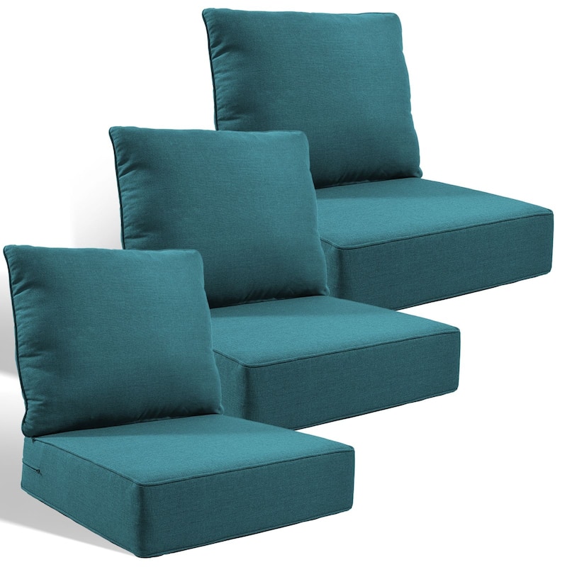 Pocassy 24x24x6 Inch Thick Cushions Pillows Set Indoor Outdoor Deep Seat Water & Fade Resistant - Peacocka Green Cushion - 3 Set Seat & Back Cushion