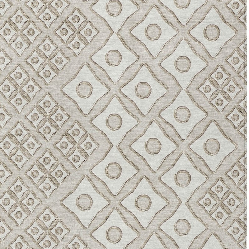 Beige And Ivory Geometric Washable Indoor Outdoor Area Rug - 3' x 5'