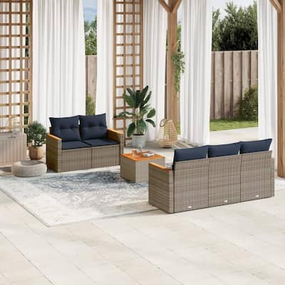 vidaXL Patio Sofa Set with Cushions Outdoor Furniture 6 Piece Poly Rattan - 21.7x 24.4x 27.2