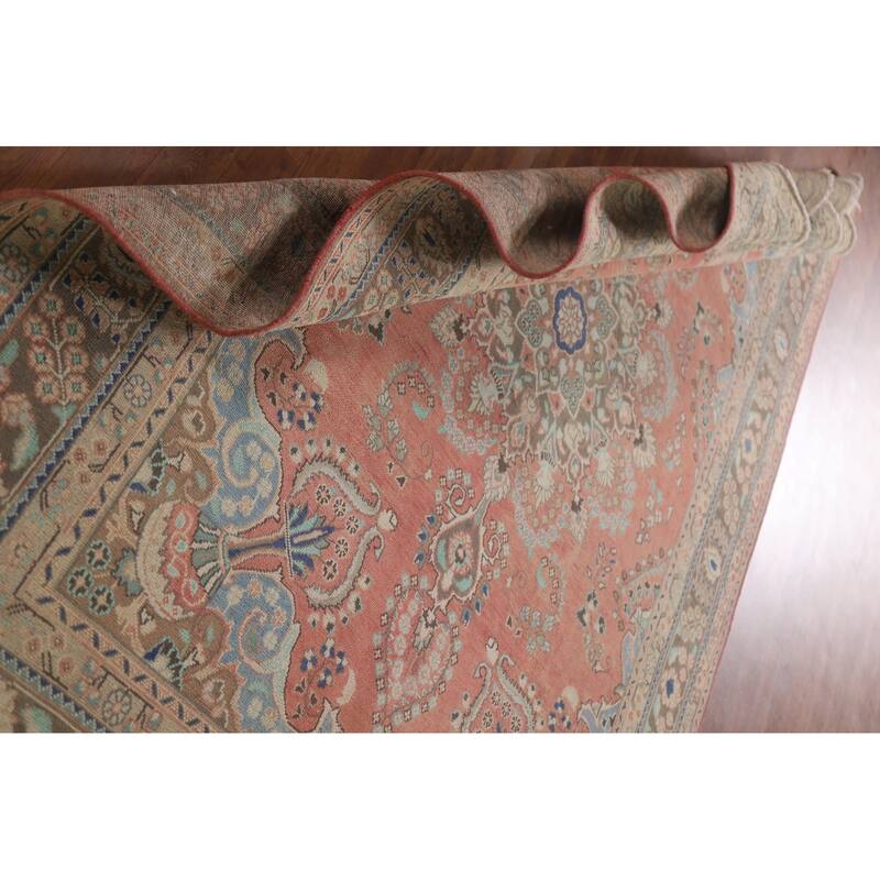 Hand Knotted Oriental 100% Wool Carpet Traditional Floral Pink Mashad Area Rug - 9' 5'' X 6' 2''