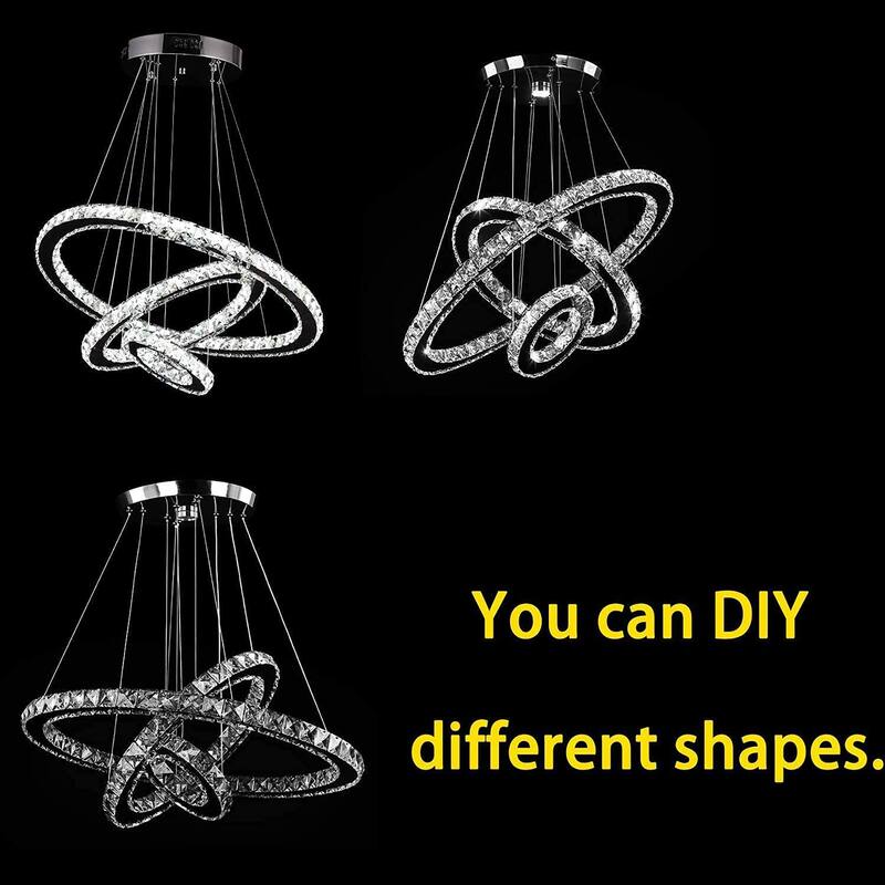 Adjustable Eira Triple Hoop Modern Crystal LED Dimmer Chandelier