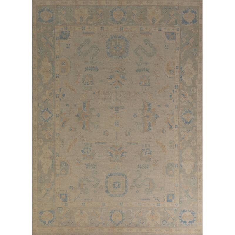 Hand Knotted Oriental 100% Wool Carpet Transitional All-Over Beige & Ivories Oushak Area Rug - 10' 0'' X 7' 8''