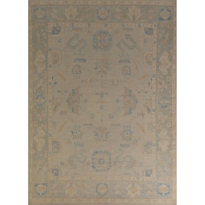 Hand Knotted Oriental 100% Wool Carpet Transitional All-Over Beige & Ivories Oushak Area Rug - 10' 0'' X 7' 8''