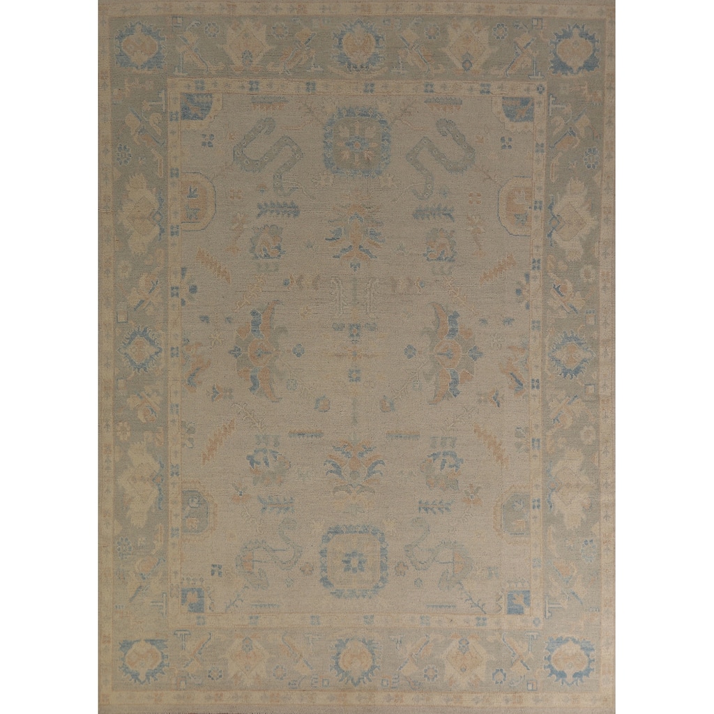 Hand Knotted Oriental 100% Wool Carpet Transitional All-Over Beige & Ivories Oushak Area Rug - 10' 0'' X 7' 8''