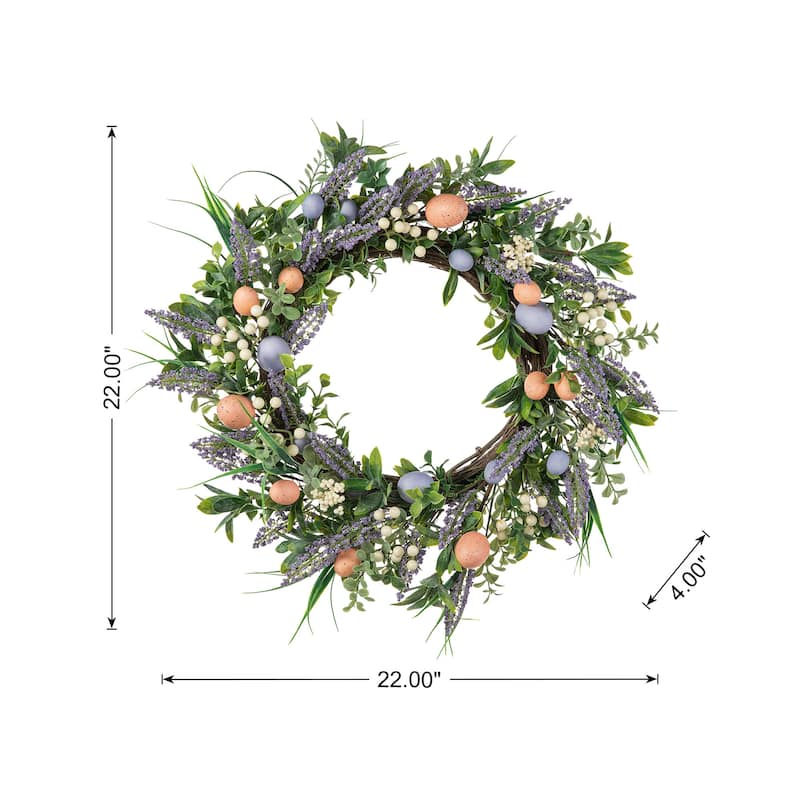 Glitzhome 22"D Artificial Easter Spring Eggs Berries Wreath for Front Door Wall Decor