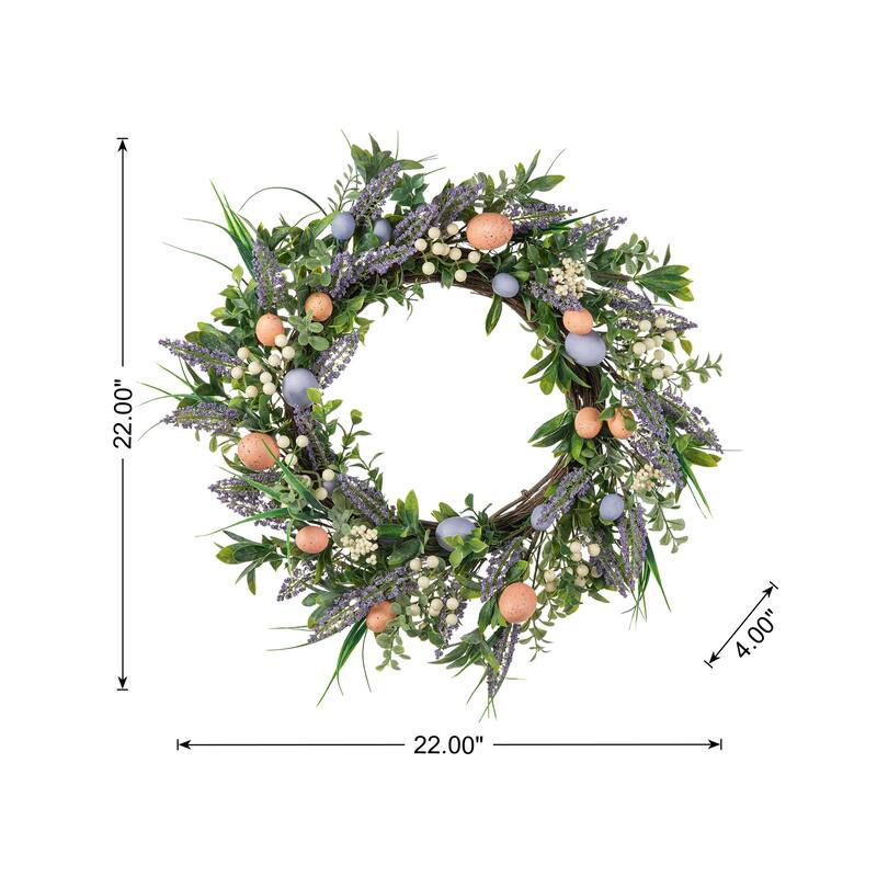 Glitzhome Easter Wreath with Eggs Lavender Bird Nest for Front Door Wall Window Holiday Decoration