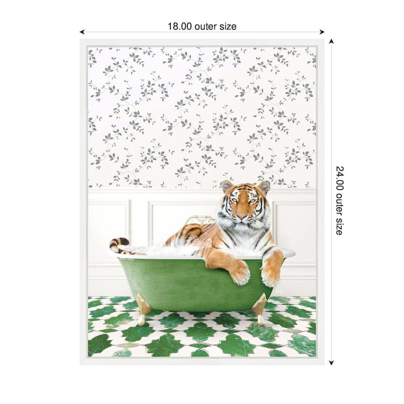 Kate and Laurel Sylvie Tiger in Eclectic Green Bathtub Framed Canvas by Amy Peterson