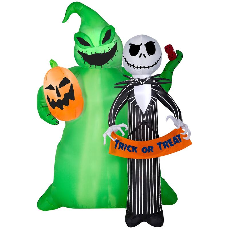 Gemmy Airblown Jack Skellington w/Oogie Boogie Scene Disney , 6.5 ft Tall, Multi