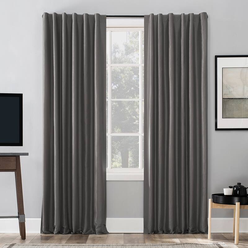 Sun Zero Evelina Faux Dupioni Silk Blackout Curtain Panel, Single Panel - 50 x 84 - Grey