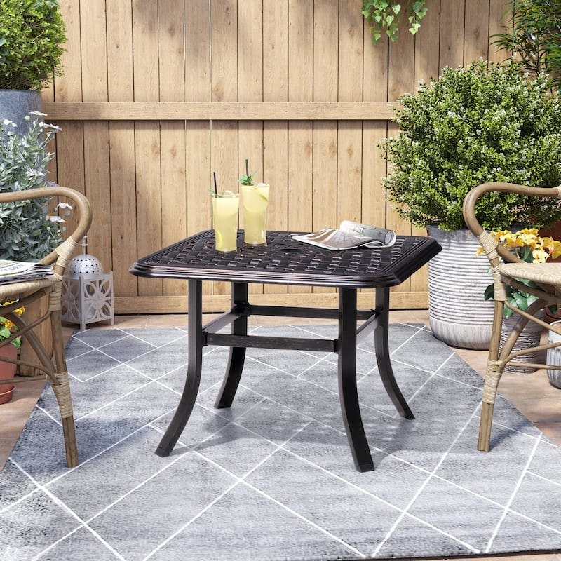 Pellebant Outdoor Square Cast Aluminum Small Table with Umbrella Hole - 24.02"Lx24.02"Wx17.52"H