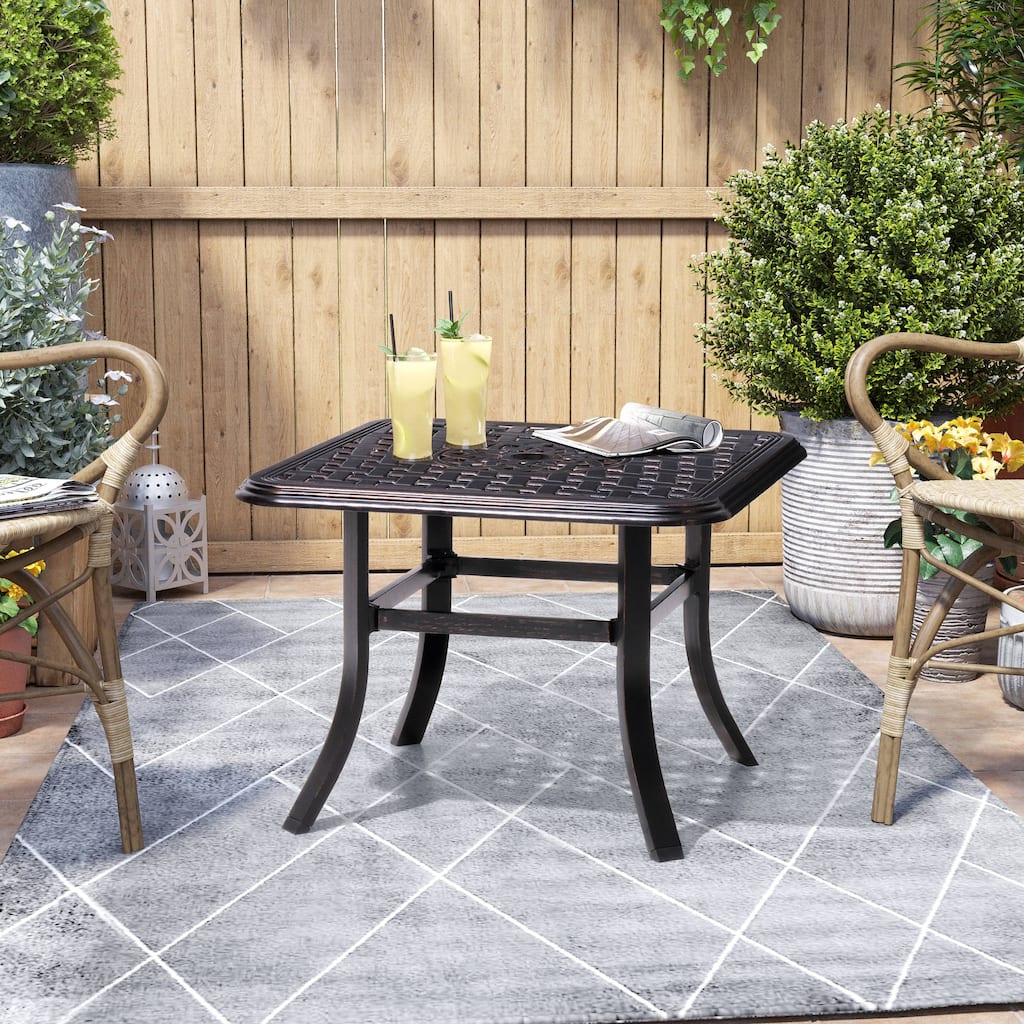 Pellebant Outdoor Square Cast Aluminum Small Table with Umbrella Hole - 24.02"Lx24.02"Wx17.52"H