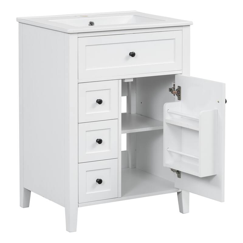 24" Bathroom Vanity With Sink, 3 Drawers & Cabinet With Adjustable Shelves, Modern Design