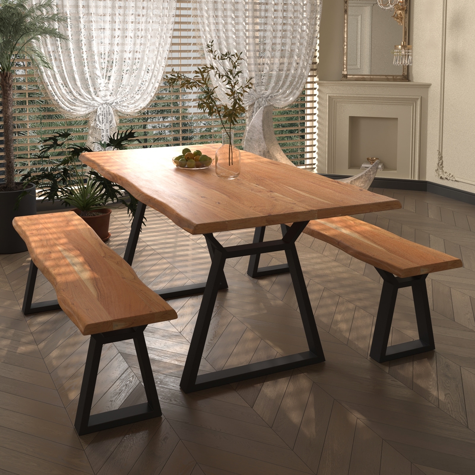 ComfyStyle Outdoor Acacia Wood Dining and Bench On Sale Bed