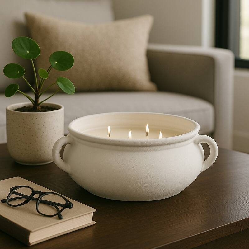 Ceramic Decorative Candle Modern Casual Design Home Office - 11" White - 11.0"