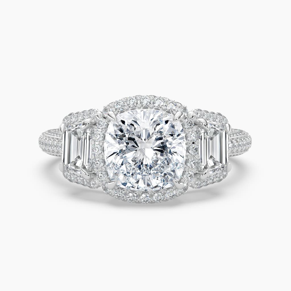Auriya 14K Gold Lab Grown Diamond Cushion Cut Luxe Three Stone Baguette Accent Engagement Ring 2.49 - 6.49ct. tw. (E-F, VS)