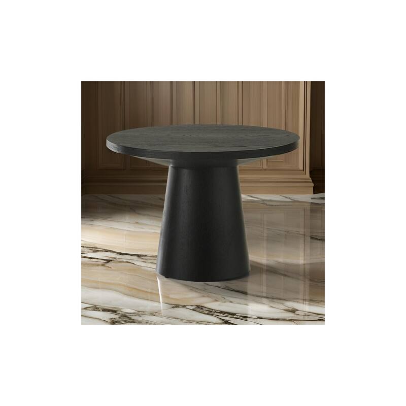 22 in. Black Round Wood End Table with Pedestal Base