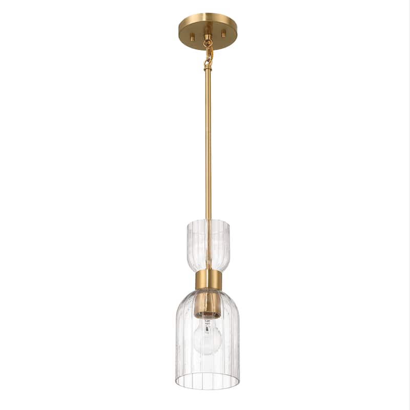 Josephine Metal and Clear Ribbed Glass Ceiling Light - 5.0"L x 5.0"W x 12.8"H - 5.0"L x 5.0"W x 12.8"H - Gold