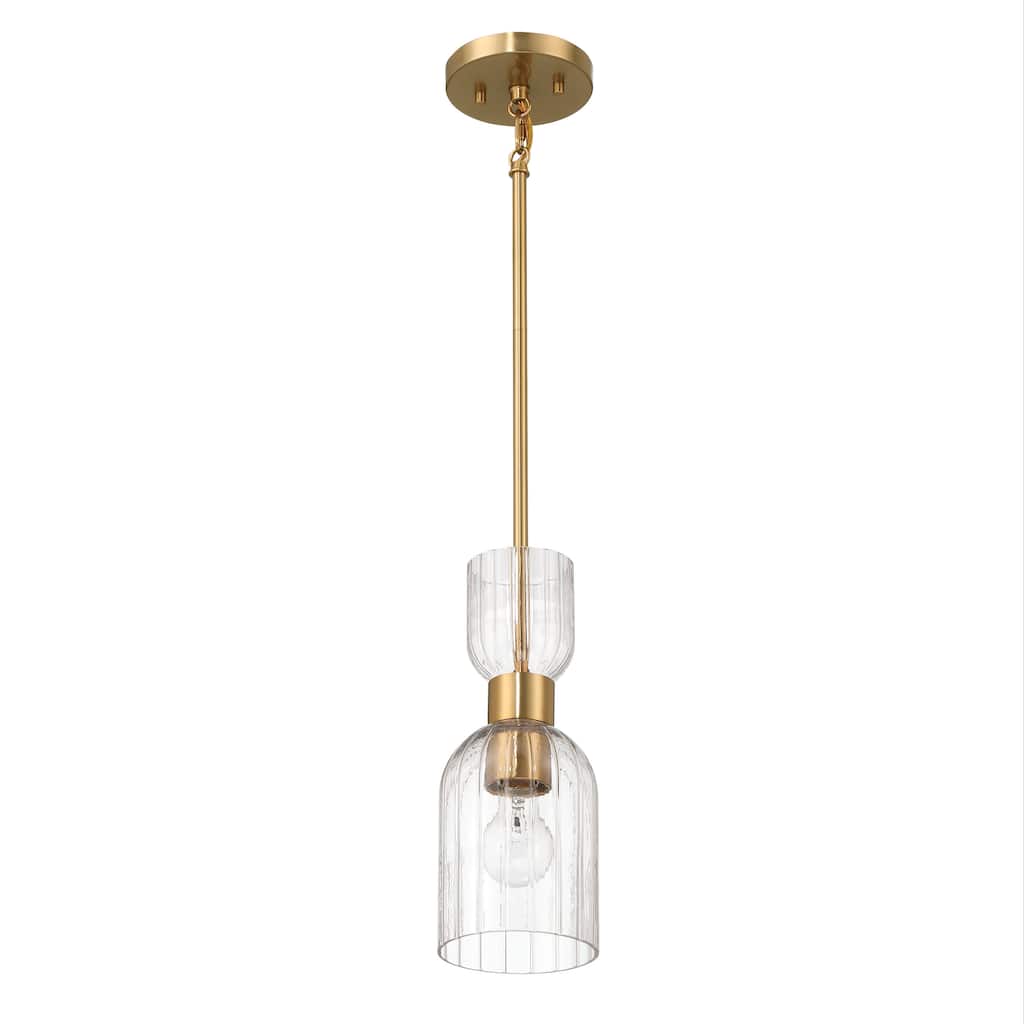 Josephine Metal and Clear Ribbed Glass Ceiling Light - 5.0"L x 5.0"W x 12.8"H