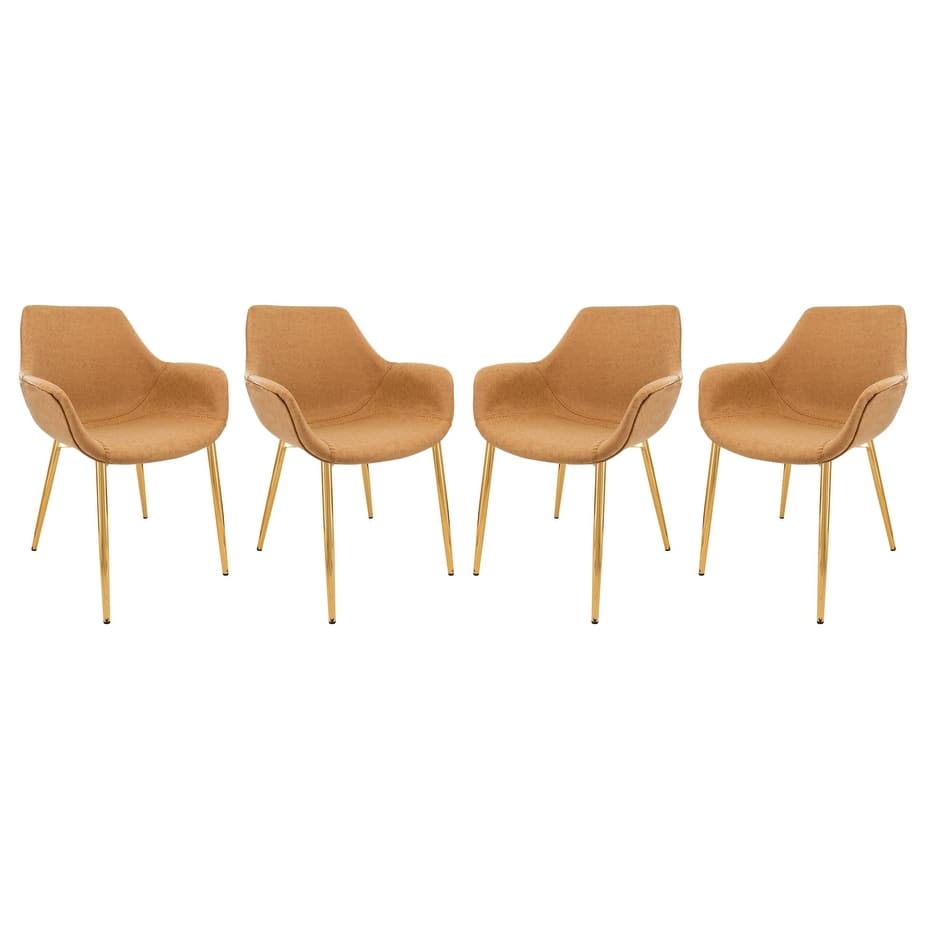 Markley Modern Leather Dining Armchair Set of 4 With Gold Metal Legs Accent Side Chair