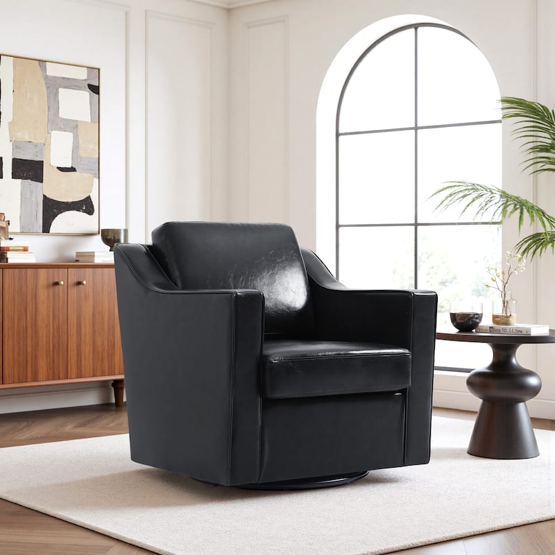 Modern 30.5" W Swivel Armchair Accent chair - LEATHER BLACK
