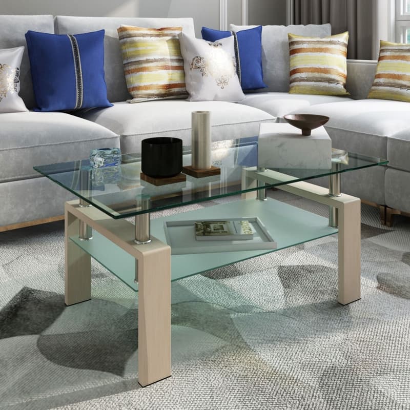 Rectangle Glass Coffee Table - Oak