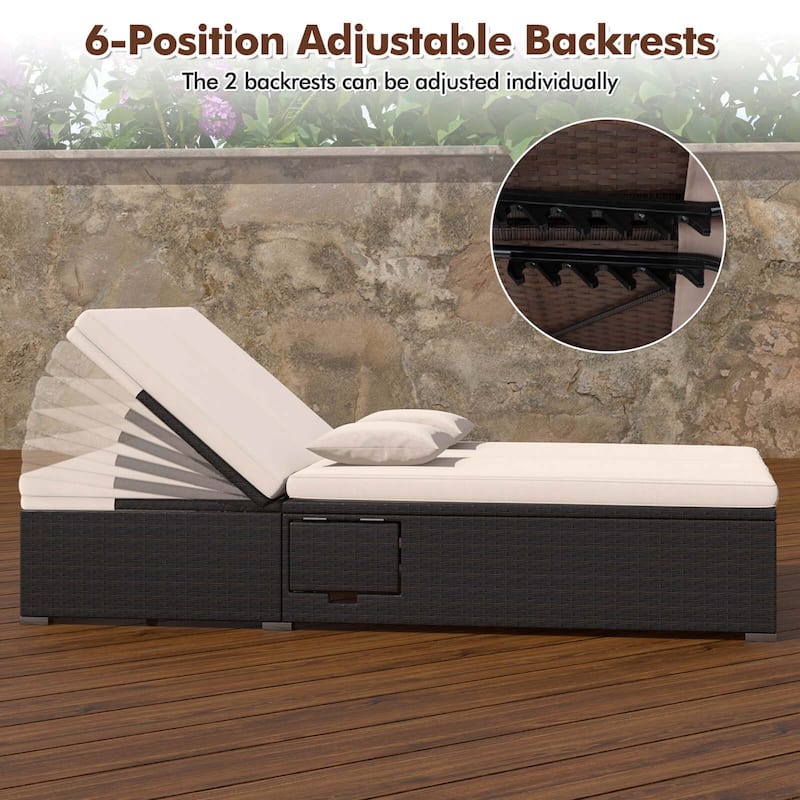 Costway Outdoor Patio Daybed PE Wicker Double Chaise Lounge with - See Details