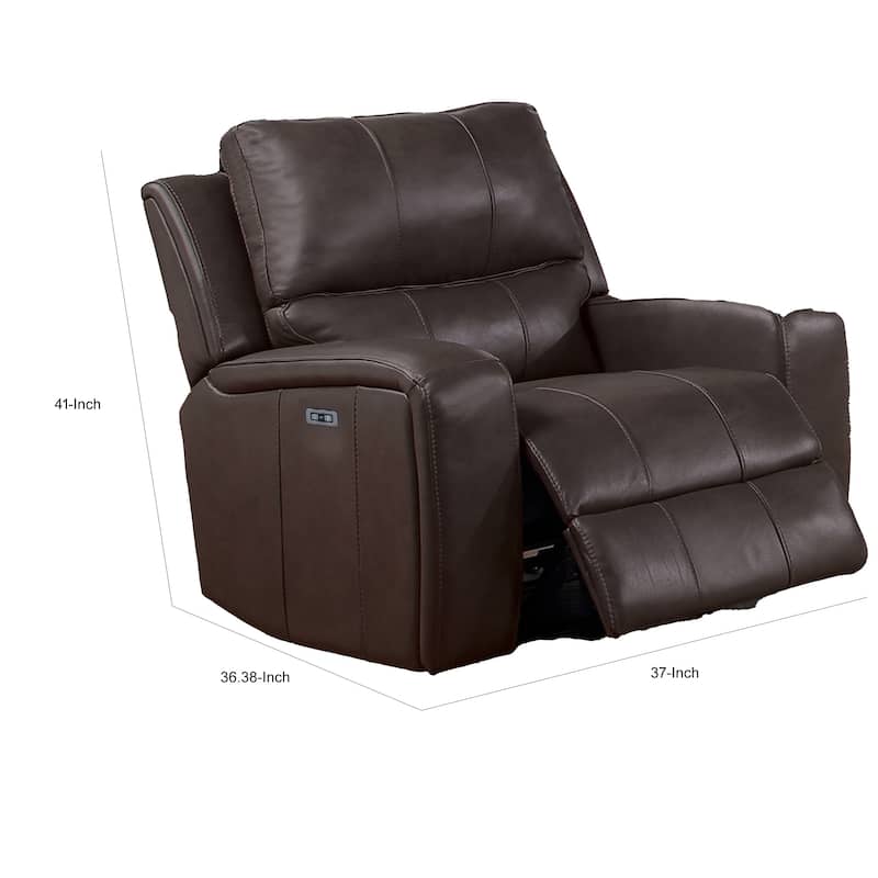 Elle 37 Inch Glider Chair, Power Recliner, Cushioned, Brown Faux Leather