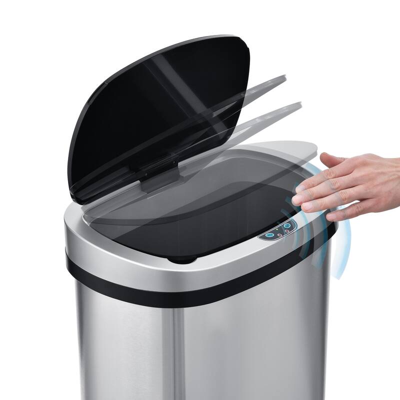 Innovaze 13 Gal./50 Liter Stainless Steel Oval Motion Sensor Trash Can for Kitchen