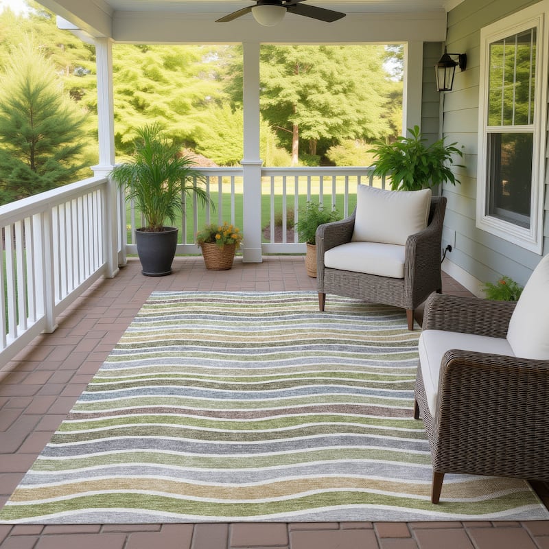 Machine Washable Indoor/ Outdoor Contemporary Stripe Chantille Rug