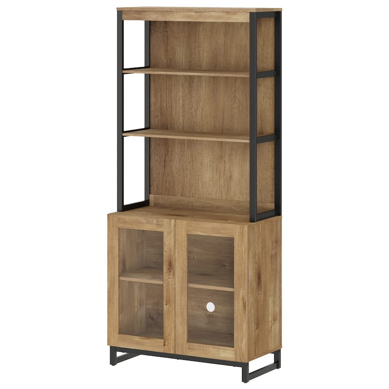 Modern 72" Tall Bookcase with Glass Doors and Adjustable Shelves for Home Office, Living room.
