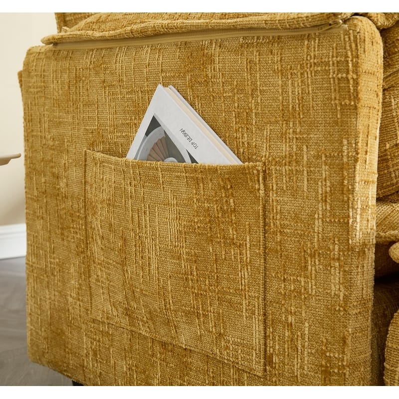 76.77" Chenille Upholstered Sofa with 2 Ottomans